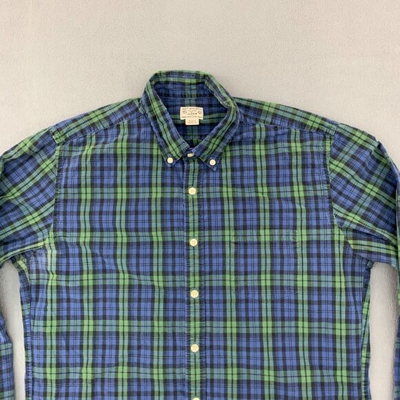J. Crew Button Down Shirt Mens Large Plaid Green Blue Long Sleeved Black Watch - Picture 2 of 16